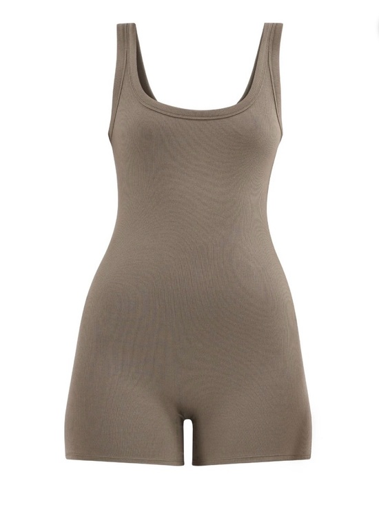 No Boundaries Pants - No Boundaries Ribbed Tank Romper - Taupe